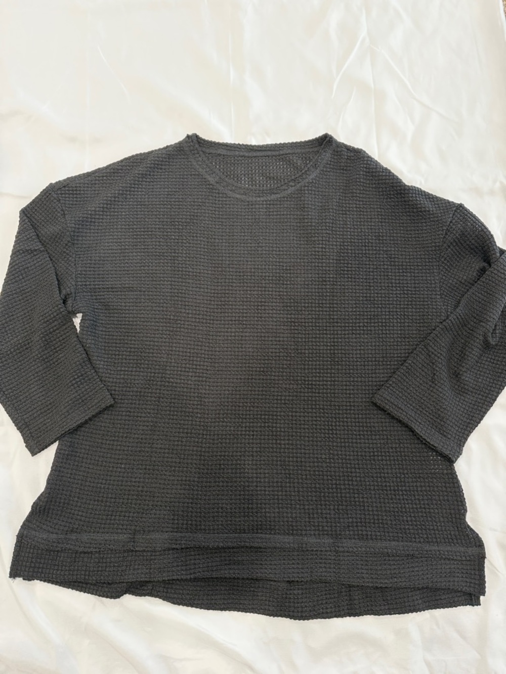 Black Waffle Knit Long Sleeve Tunic Top—XL